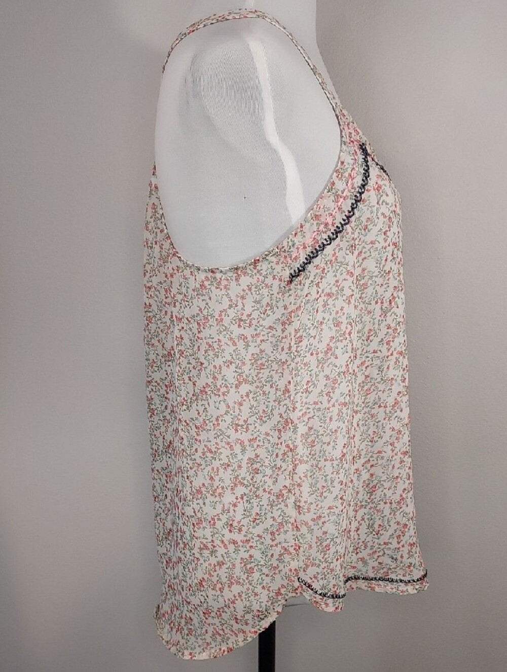 Maurices Off White Pink Green Floral Embroidered Semi Sheer Racerback Top Size M - Picture 2 of 8